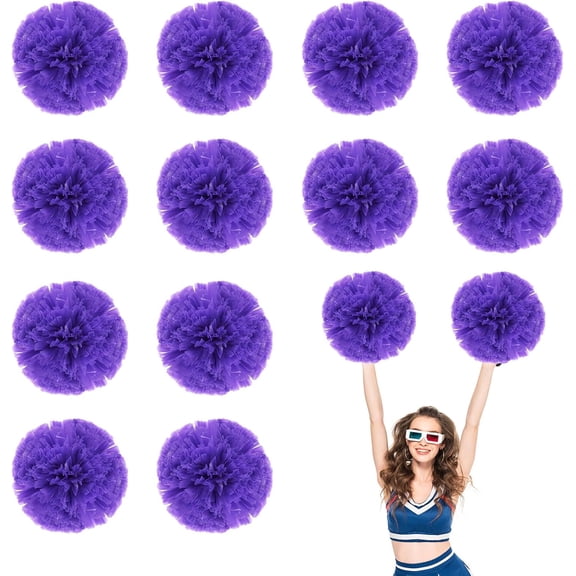 12 PCS pom poms Cheerleading,13.8inch Sports Team Spirits Cheering Squad Dance Training with Finger Rings