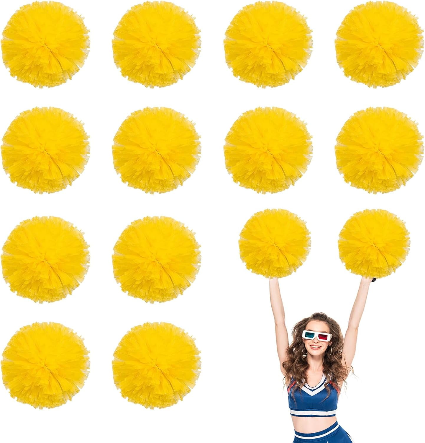 12 PCS pom poms Cheerleading,13.8inch Sports Team Spirits Cheering Squad Dance Training with Handle Rings