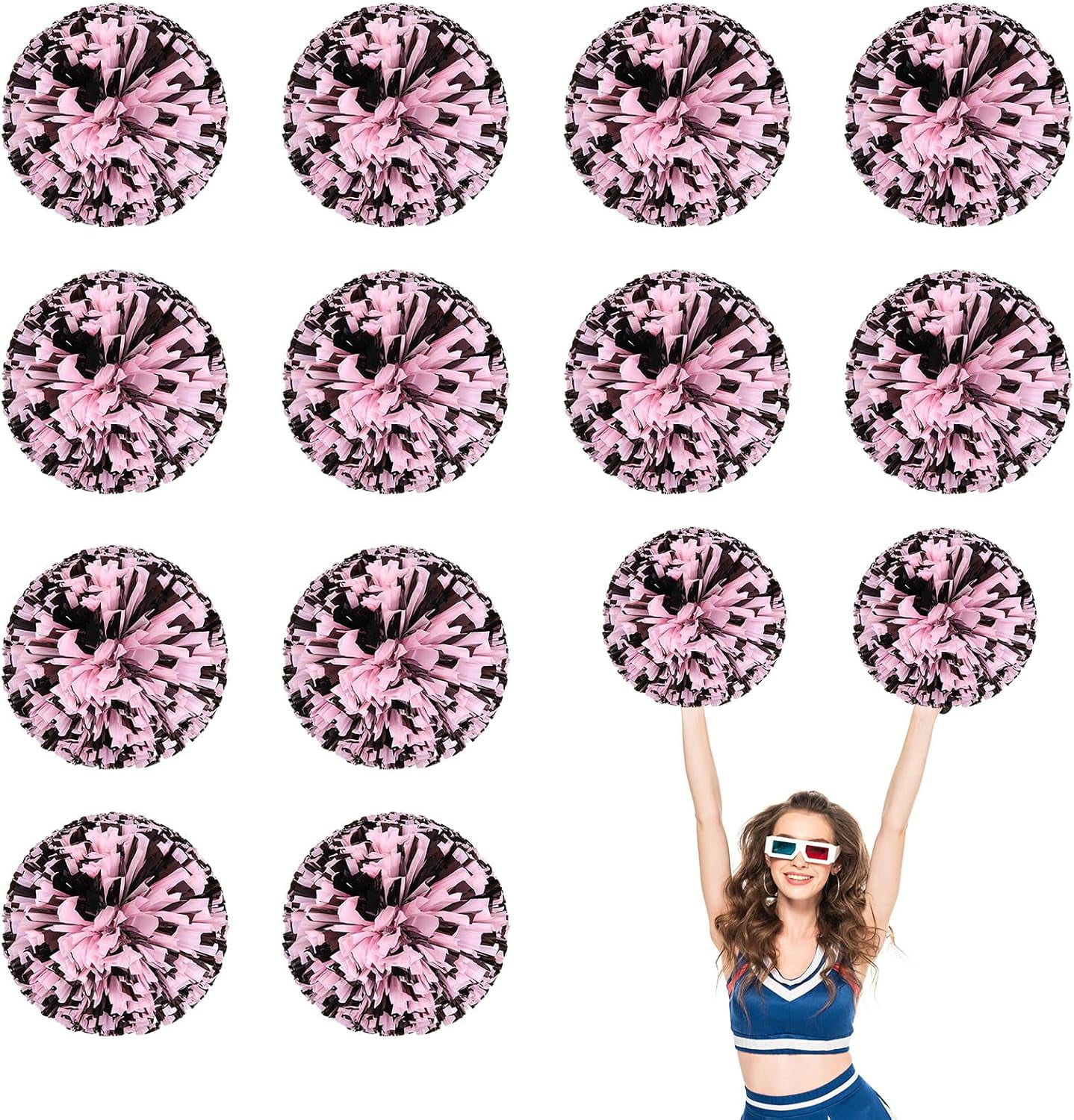 12 PCS pom poms Cheerleading,13.8inch Sports Team Spirits Cheering Squad Dance Training with Finger Rings