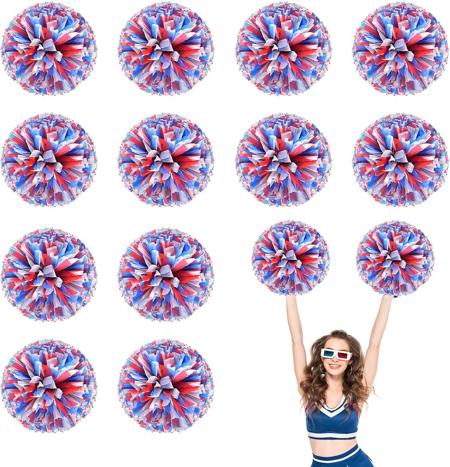 12 PCS pom poms Cheerleading,13.8inch Sports Team Spirits Cheering Squad Dance Training with Handle Rings