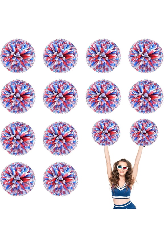 12 PCS pom poms Cheerleading,13.8inch Sports Team Spirits Cheering Squad Dance Training with Handle Rings
