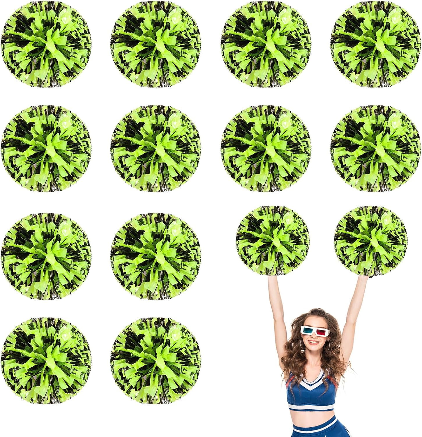 12 PCS pom poms Cheerleading,13.8inch Sports Team Spirits Cheering Squad Dance Training with Finger Rings
