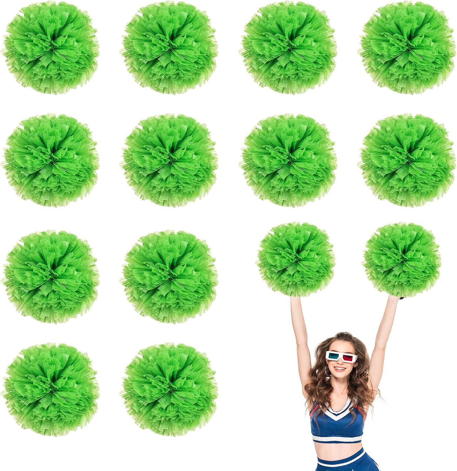 12 PCS pom poms Cheerleading,13.8inch Sports Team Spirits Cheering Squad Dance Training with Finger Rings