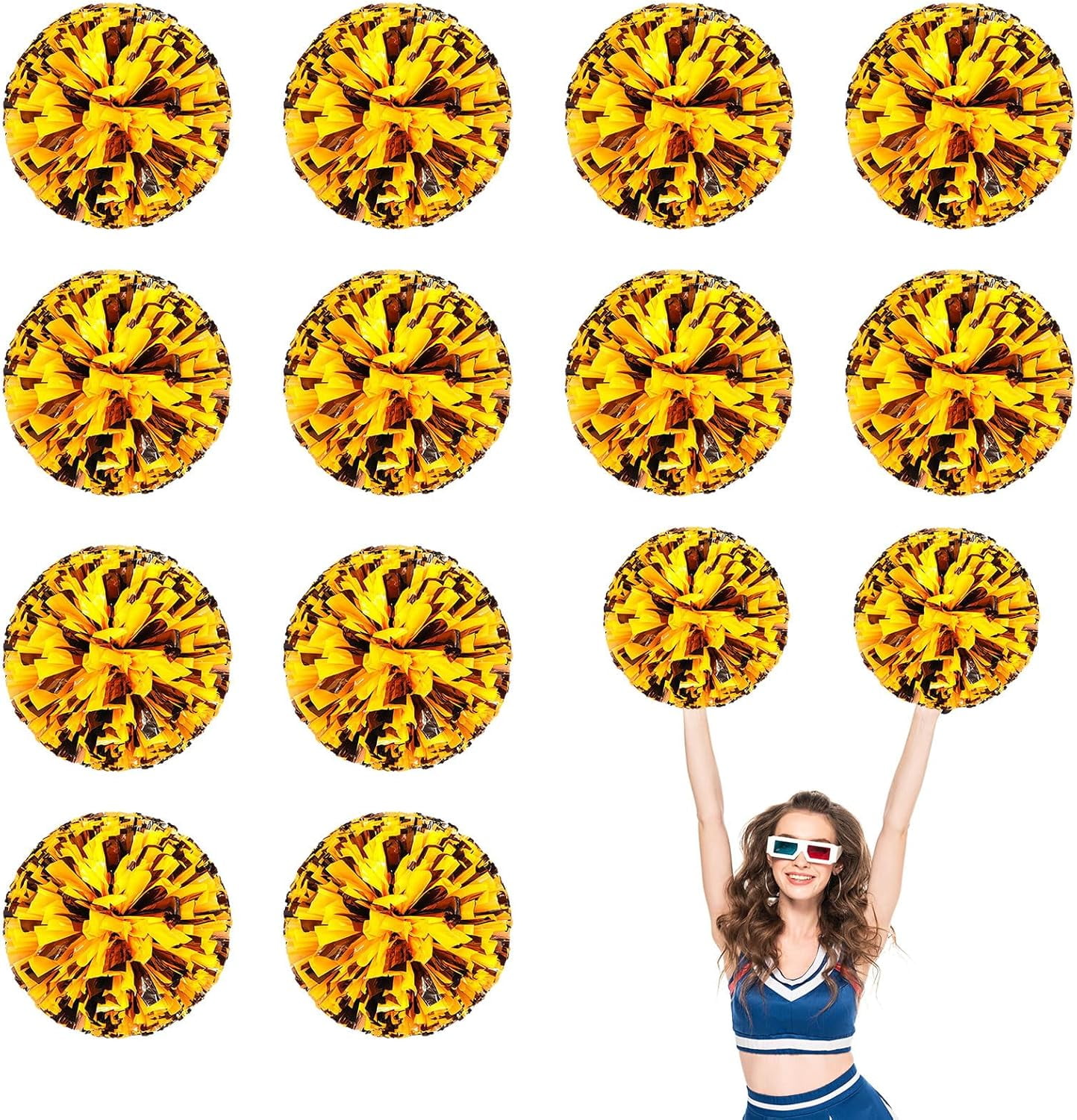 12 PCS pom poms Cheerleading,13.8inch Sports Team Spirits Cheering Squad Dance Training with Finger Rings