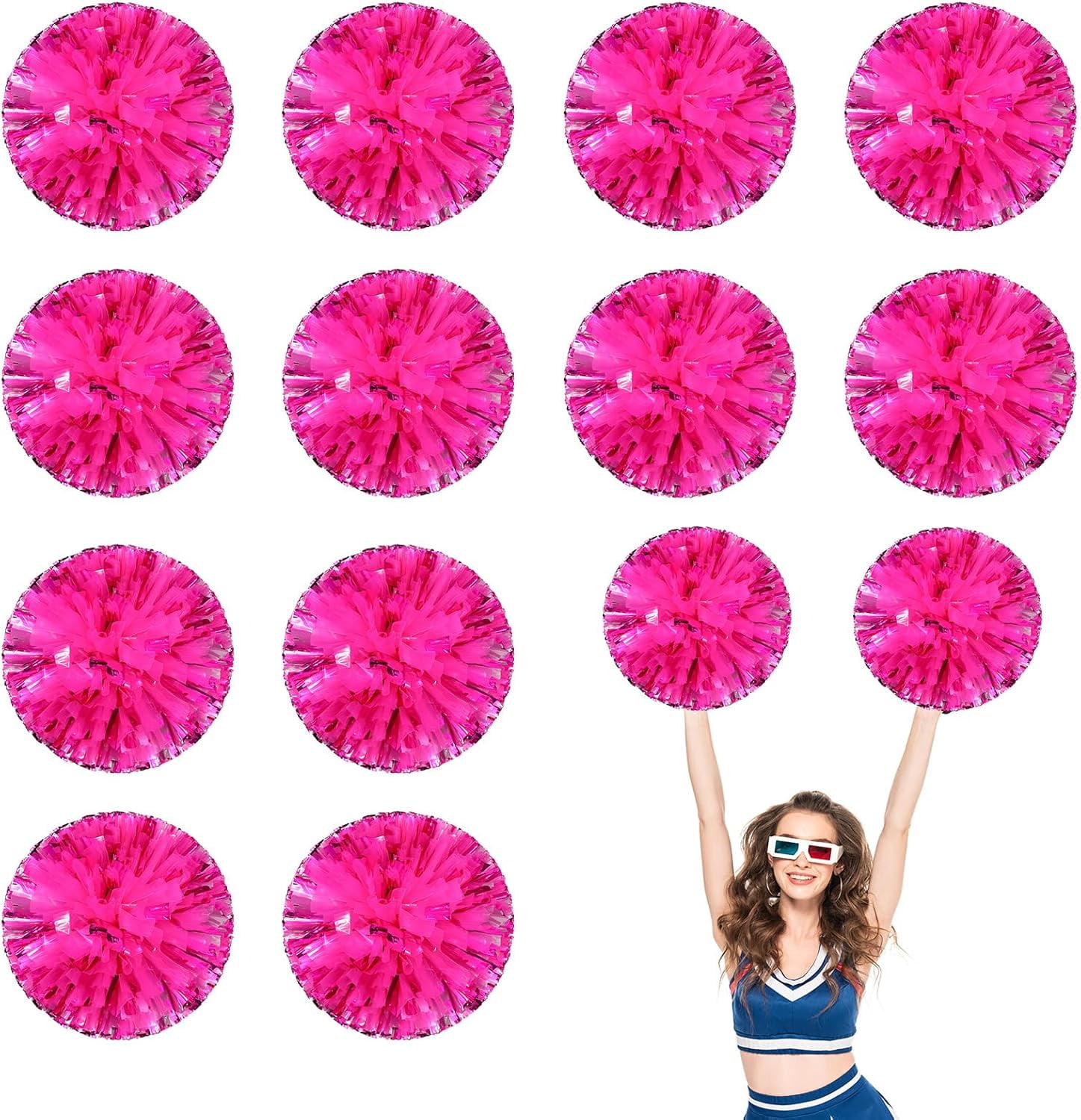 12 PCS pom poms Cheerleading,13.8inch Sports Team Spirits Cheering Squad Dance Training with Finger Rings