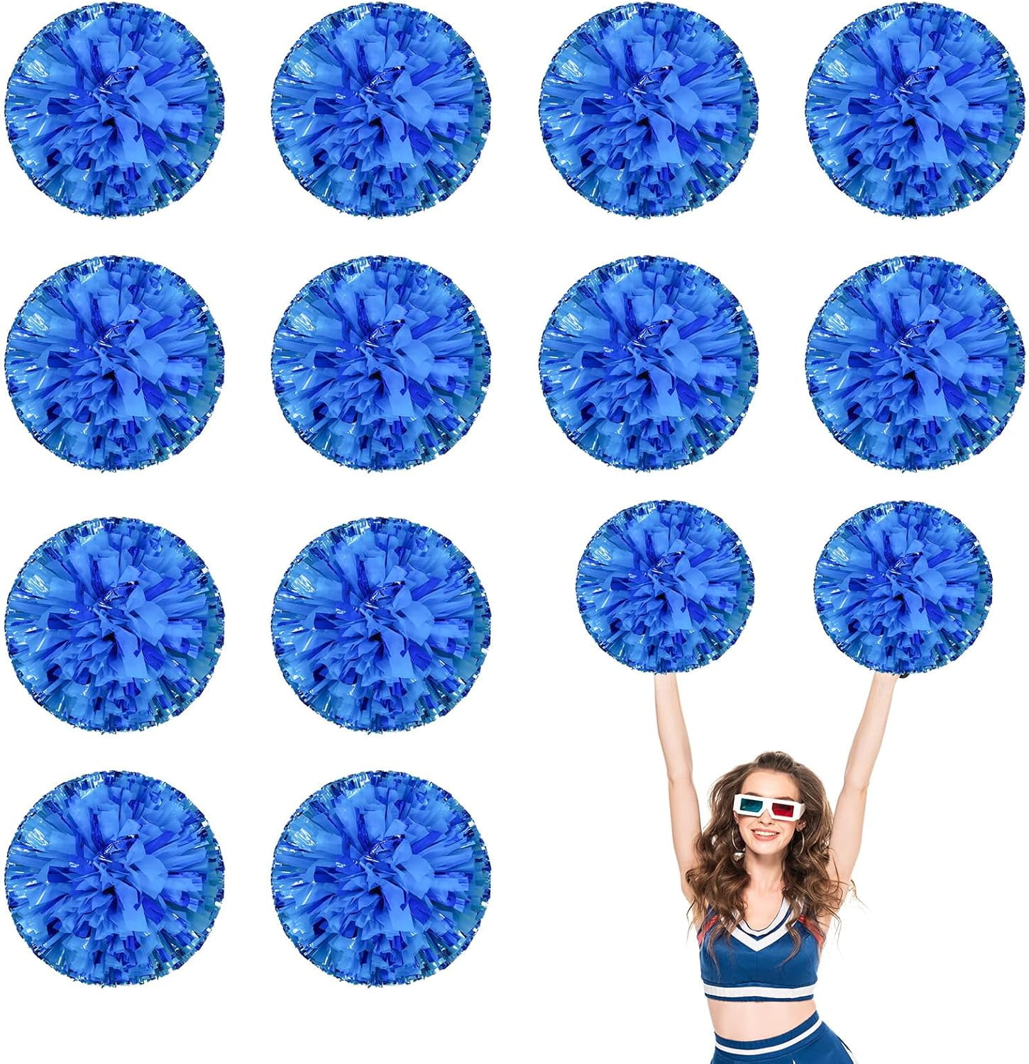 12 PCS pom poms Cheerleading,13.8inch Sports Team Spirits Cheering Squad Dance Training with Finger Rings