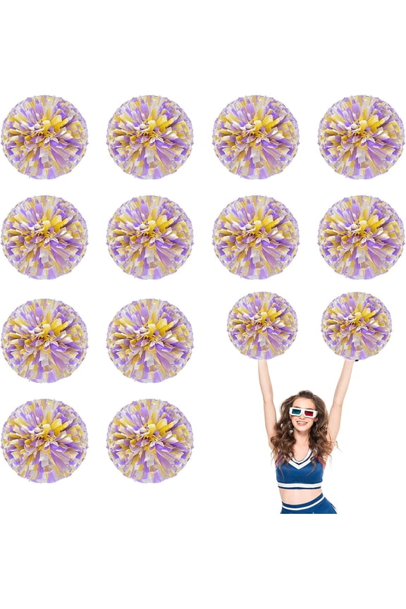 12 PCS pom poms Cheerleading,13.8inch Sports Team Spirits Cheering Squad Dance Training with Finger Rings