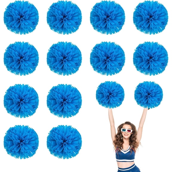 12 PCS pom poms Cheerleading,13.8inch Sports Team Spirits Cheering Squad Dance Training with Finger Rings