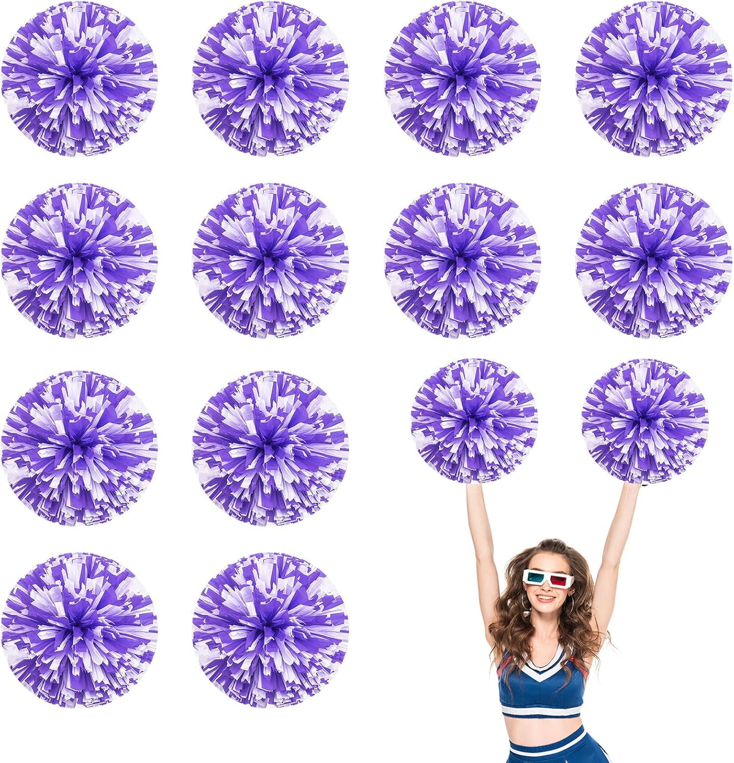 12 PCS pom poms Cheerleading,13.8inch Sports Team Spirits Cheering Squad Dance Training with Finger Rings