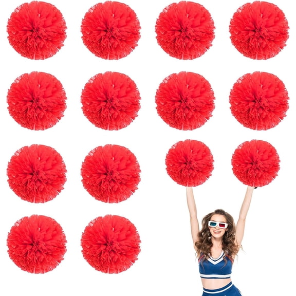 12 PCS pom poms Cheerleading,13.8inch Sports Team Spirits Cheering Squad Dance Training with Finger Rings