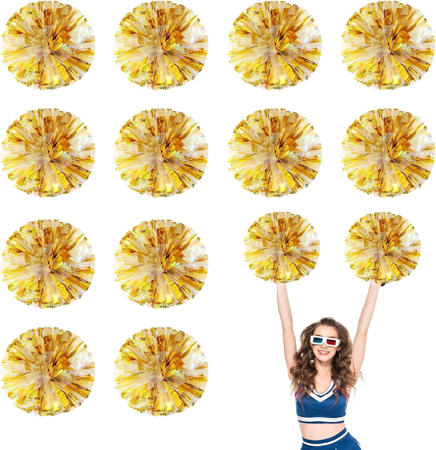 12 PCS pom poms Cheerleading,13.8inch Sports Team Spirits Cheering Squad Dance Training with Handle Rings