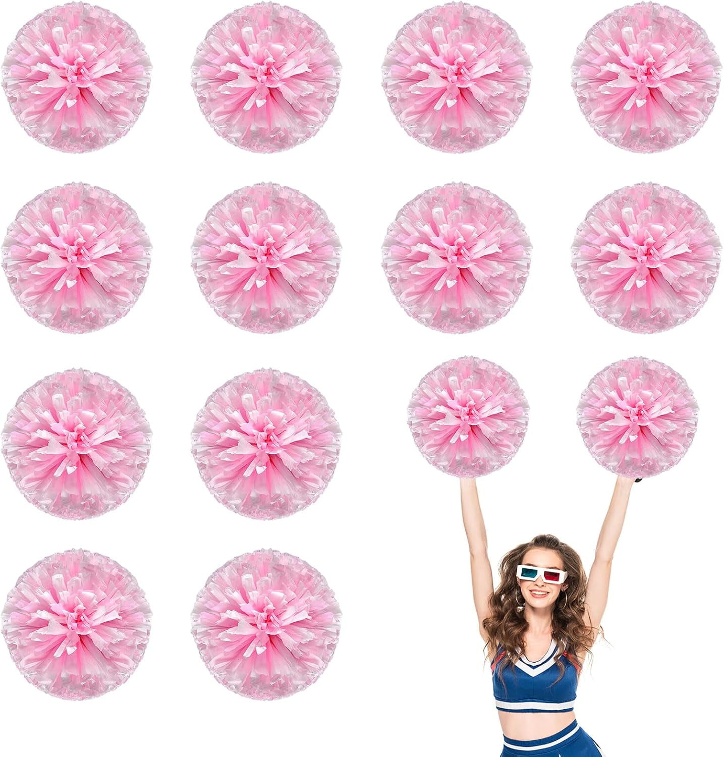 12 PCS pom poms Cheerleading,13.8inch Sports Team Spirits Cheering Squad Dance Training with Handle Rings