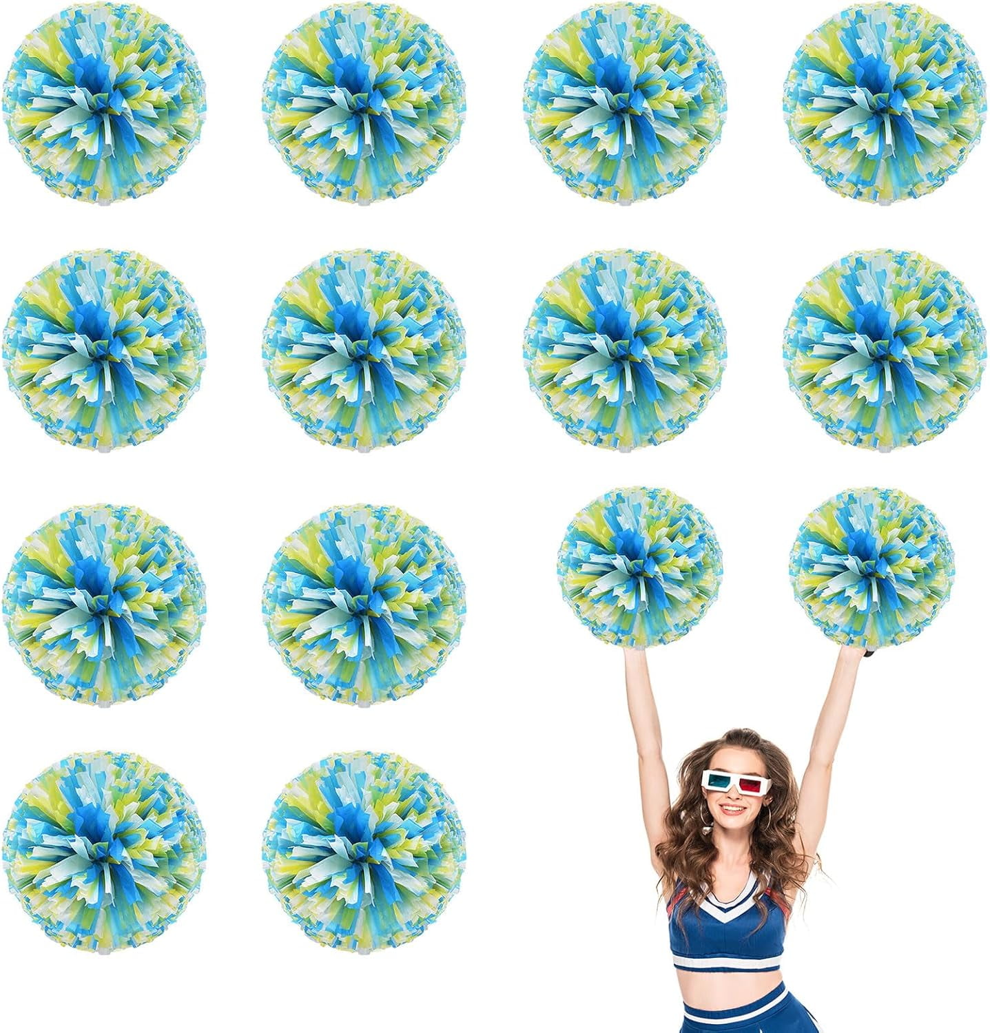 12 PCS pom poms Cheerleading,13.8inch Sports Team Spirits Cheering Squad Dance Training with Handle Rings