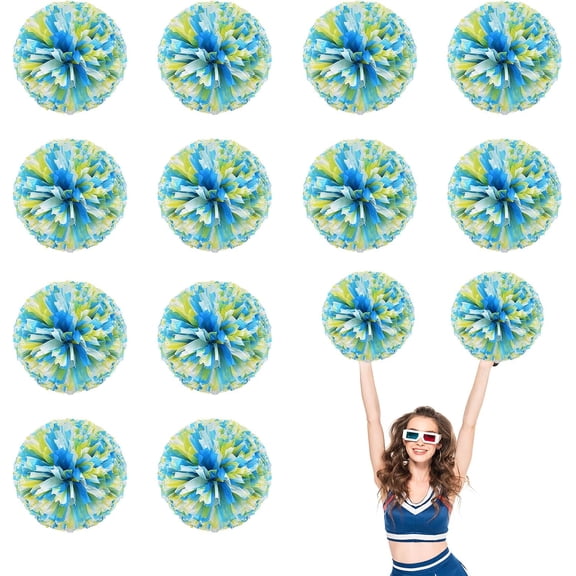 12 PCS pom poms Cheerleading,13.8inch Sports Team Spirits Cheering Squad Dance Training with Handle Rings