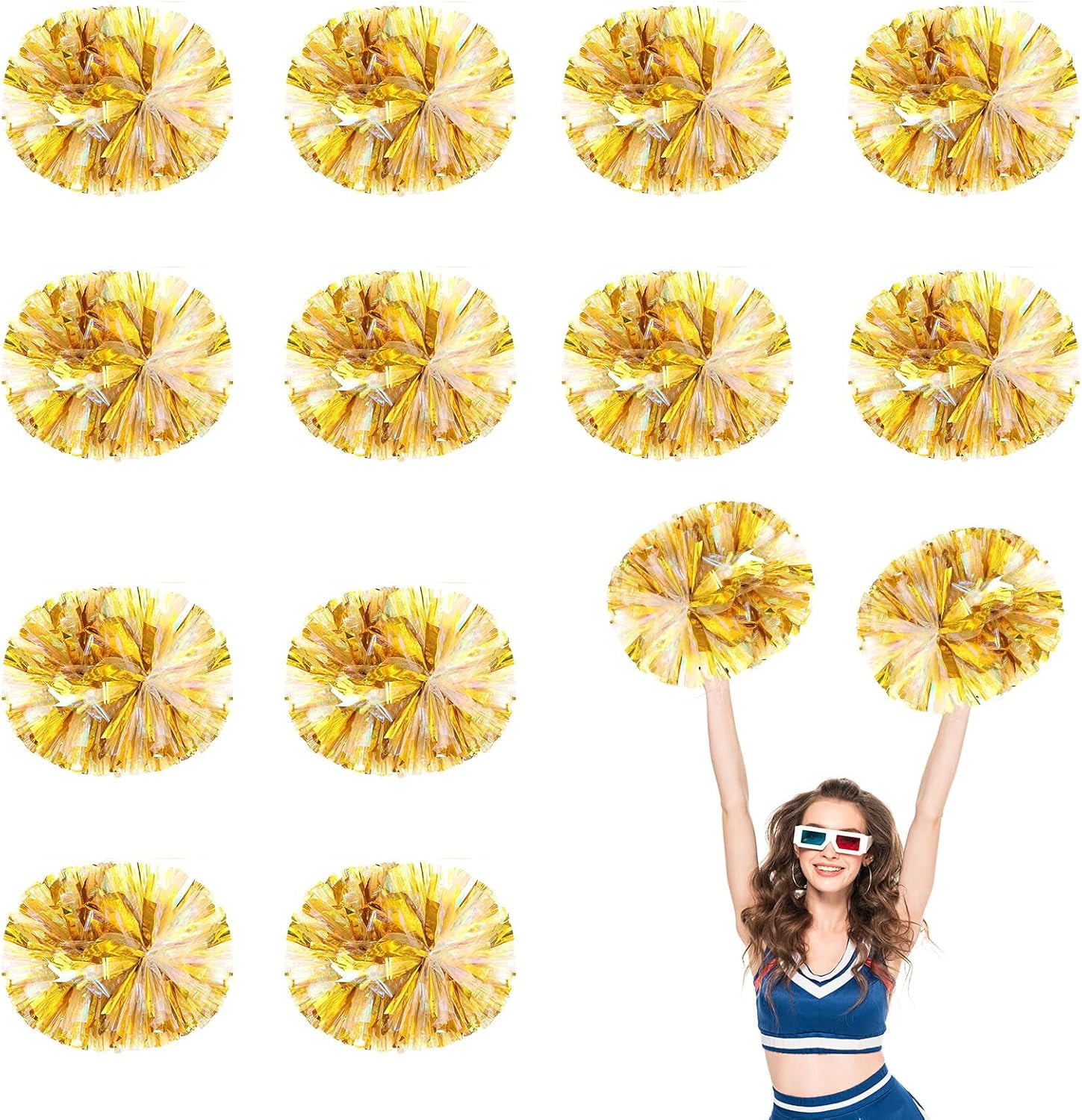 12 PCS pom poms Cheerleading,13.8inch Sports Team Spirits Cheering Squad Dance Training with Handle