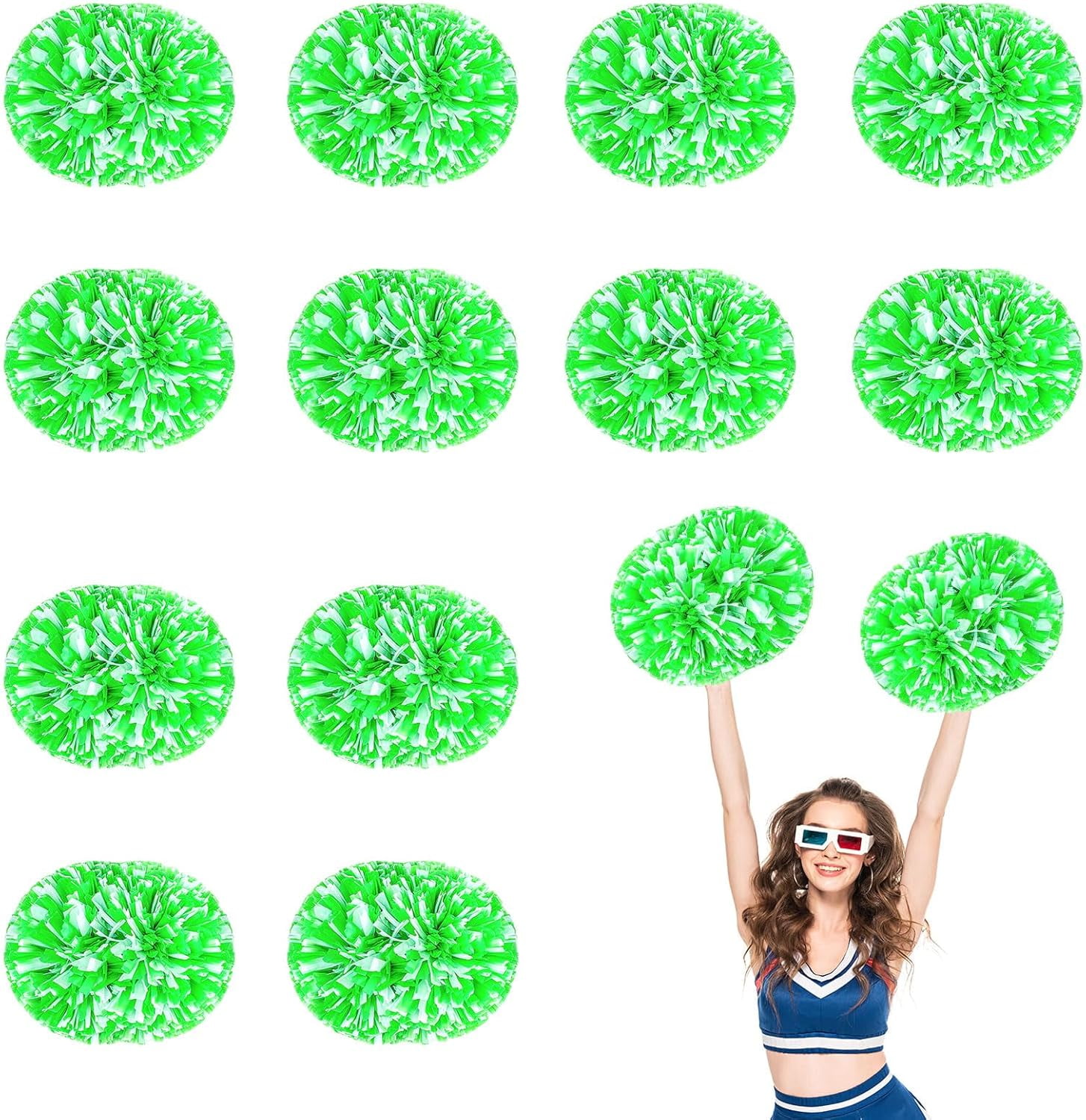 12 PCS pom poms Cheerleading,13.8inch Sports Team Spirits Cheering Squad Dance Training with Handle