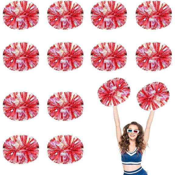 12 PCS pom poms Cheerleading,13.8inch Sports Team Spirits Cheering Squad Dance Training with Handle