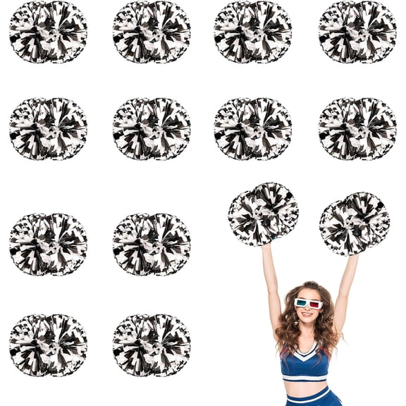 12 PCS pom poms Cheerleading,13.8inch Sports Team Spirits Cheering Squad Dance Training with Handle
