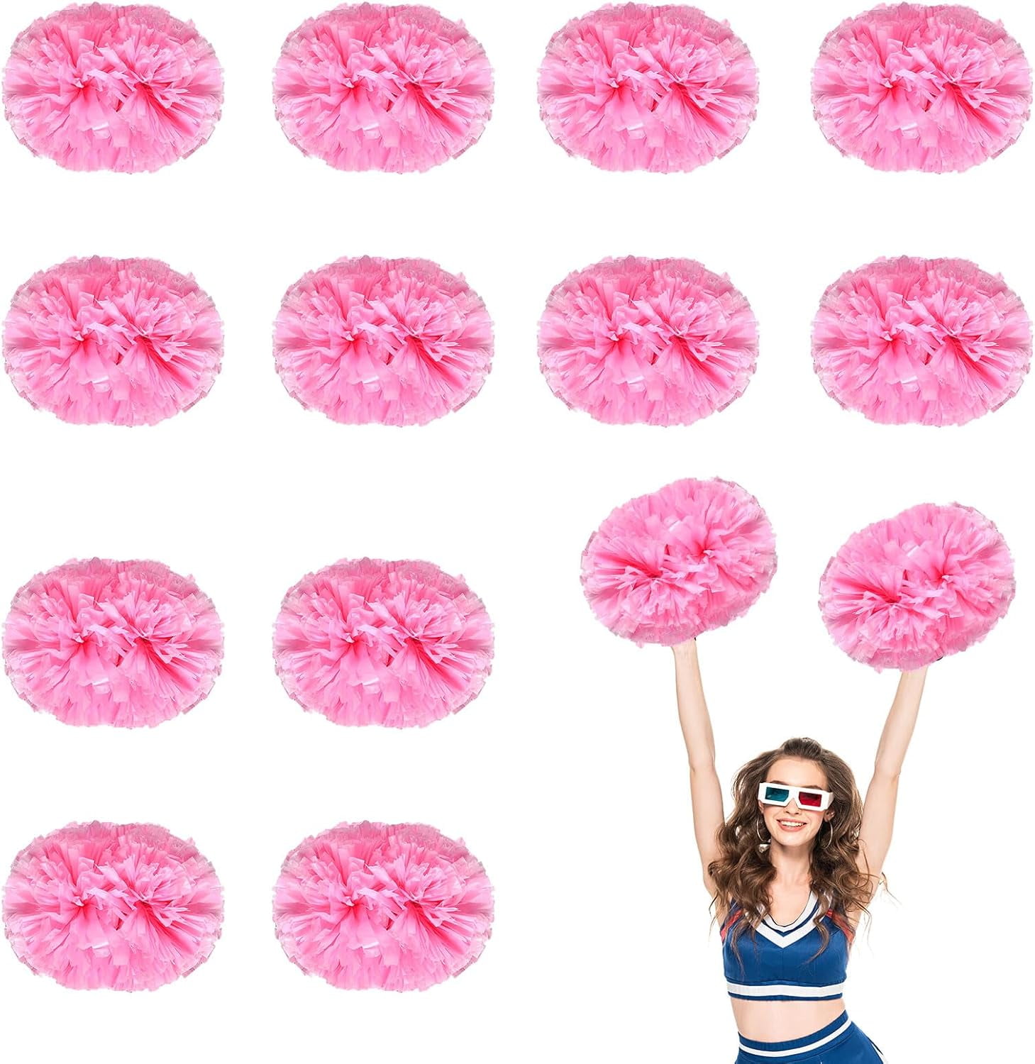 12 PCS pom poms Cheerleading,13.8inch Sports Team Spirits Cheering Squad Dance Training with Handle