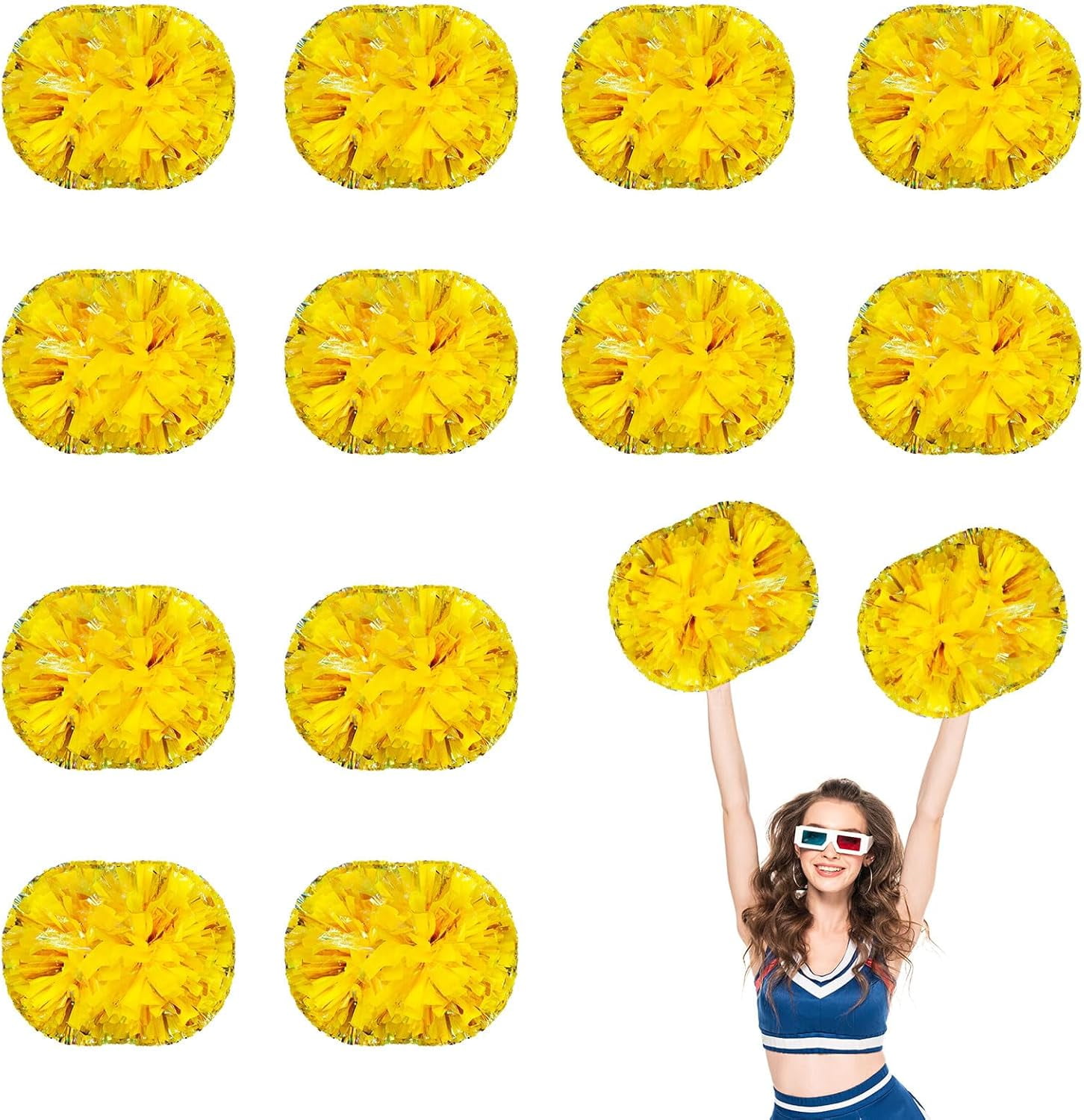 12 PCS pom poms Cheerleading,13.8inch Sports Team Spirits Cheering Squad Dance Training with Handle