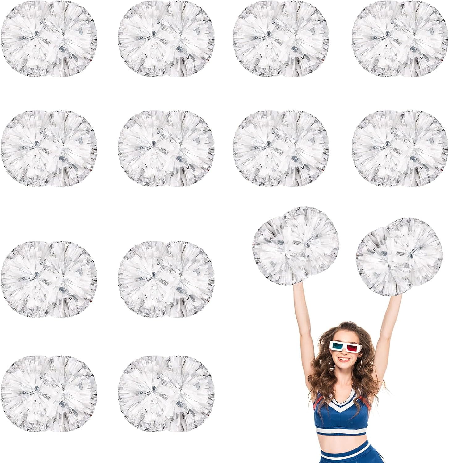 12 PCS pom poms Cheerleading,13.8inch Sports Team Spirits Cheering Squad Dance Training with Handle