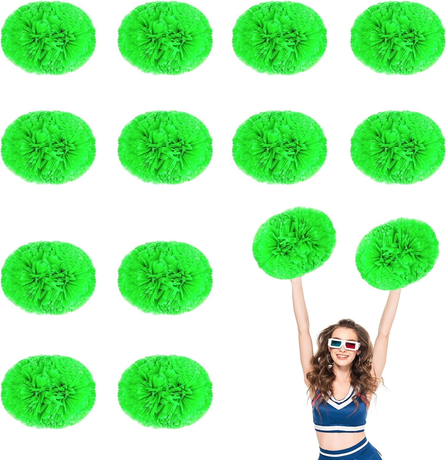 12 PCS pom poms Cheerleading,13.8inch Sports Team Spirits Cheering Squad Dance Training with Handle