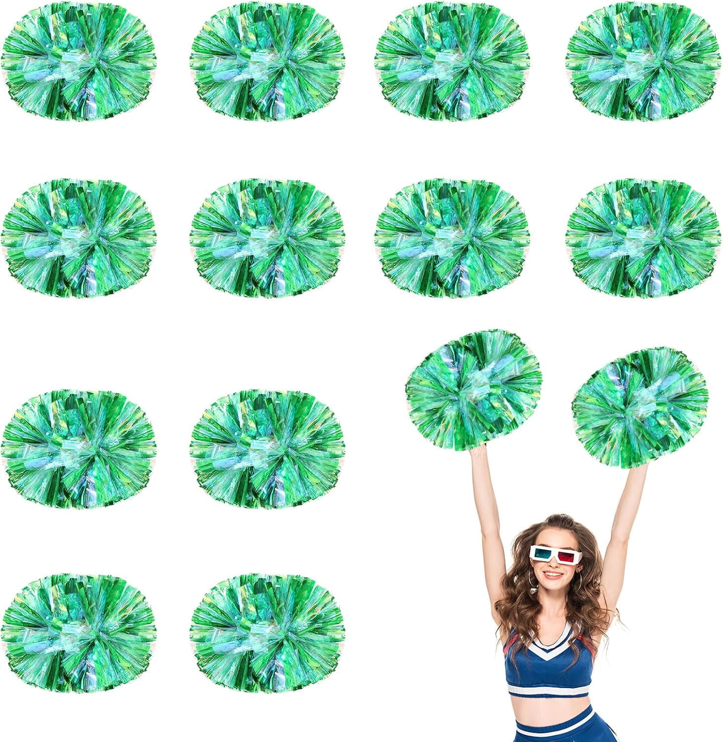 12 PCS pom poms Cheerleading,13.8inch Sports Team Spirits Cheering Squad Dance Training with Handle