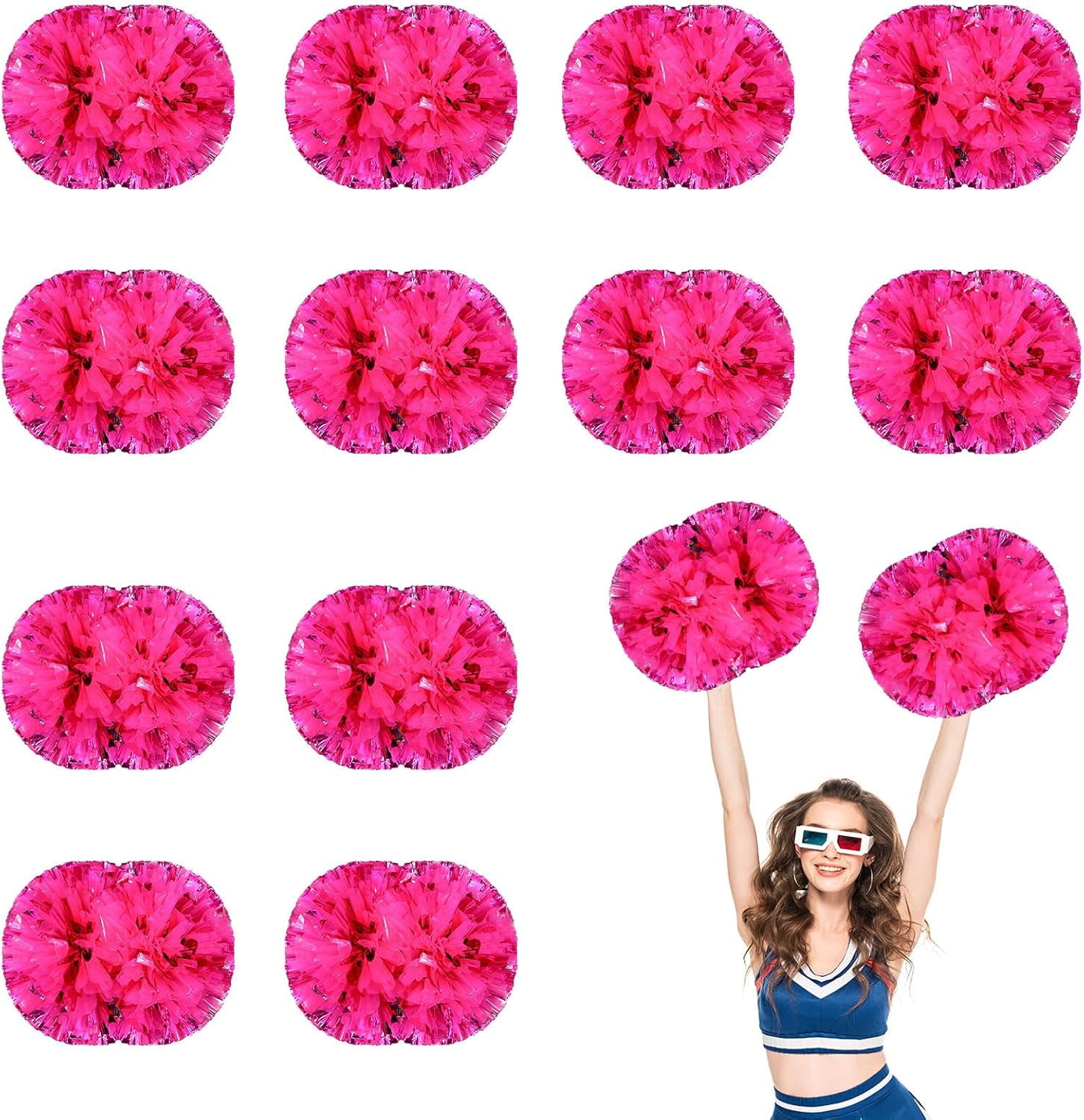 12 PCS pom poms Cheerleading,13.8inch Sports Team Spirits Cheering Squad Dance Training with Handle