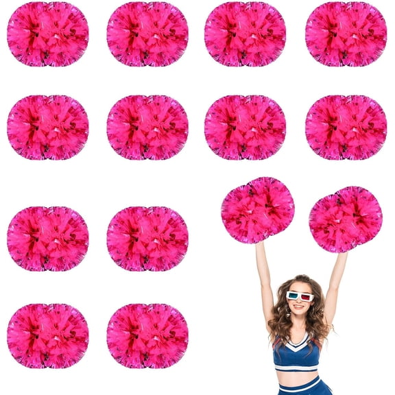 12 PCS pom poms Cheerleading,13.8inch Sports Team Spirits Cheering Squad Dance Training with Handle