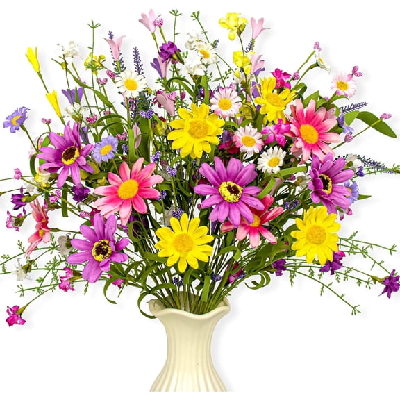 12 PCs Colorful Spring Flowers 17 Inches Spring Floral Stems Rustic Wildflower Bouquet Summer Flower Picks with Daisy for Vase Table Indoor Wedding Party