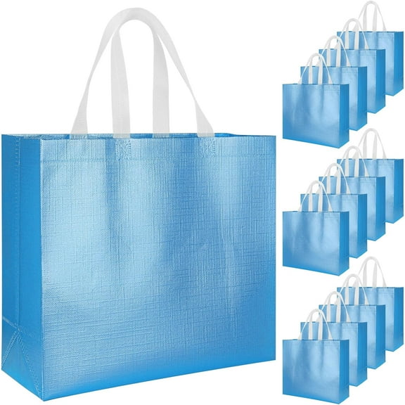 12 PCs Reusable Gift Totes, Glossy Finish with Handle, Non-woven, Foldable Bridesmaids Bags