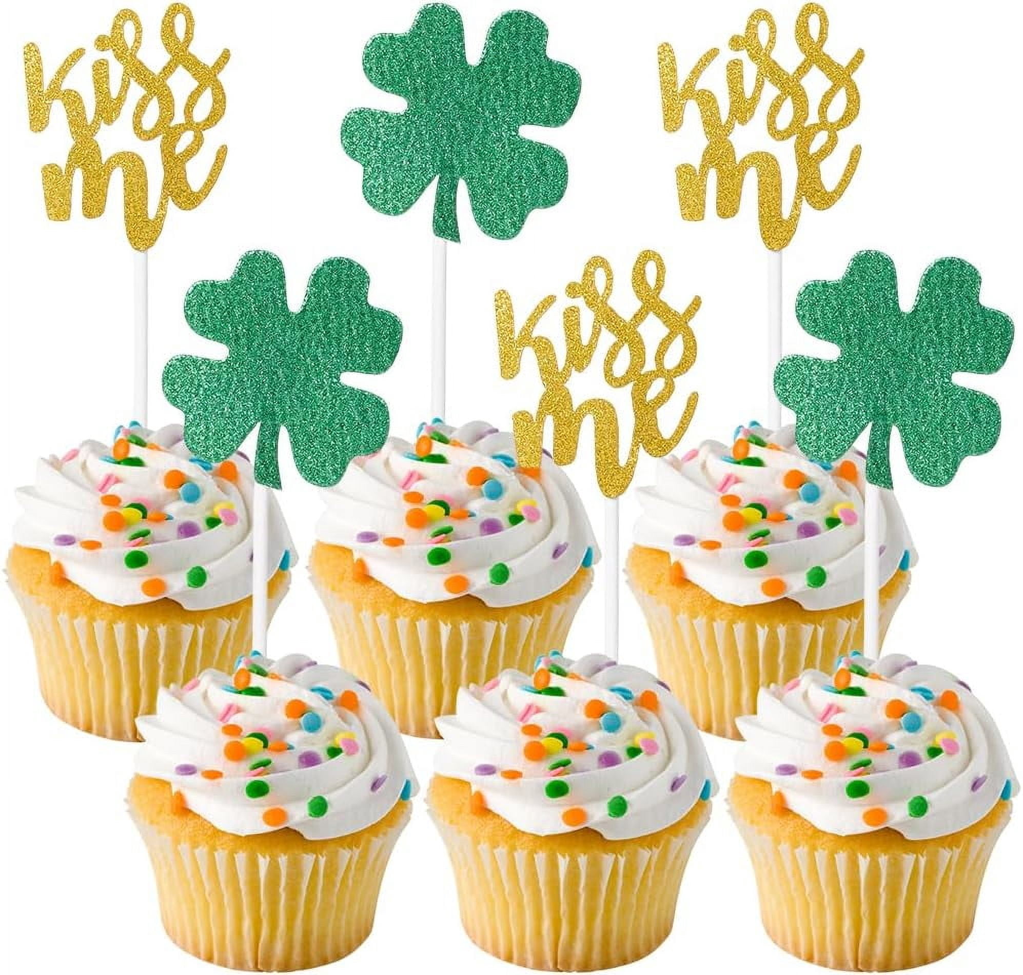 St. Patrick's Day Cake Topper – Glitter Green Hat, Shamrock & Ladybug Party Decoration
