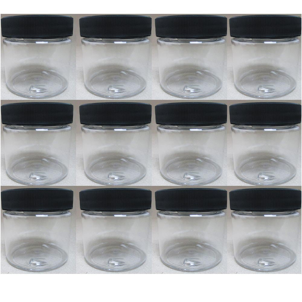 12 PET Plastic 2 Oz Empty Clear Containers Cosmetic Jar Cap Creams Makeup Travel