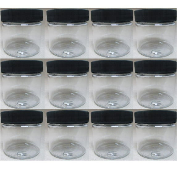 12 PET Plastic 2 Oz Empty Clear Containers Cosmetic Jar Cap Creams Makeup Travel