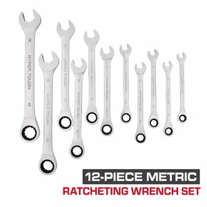 Juego de llaves de trinquete Hyper Tough, métricas, 12 piezas