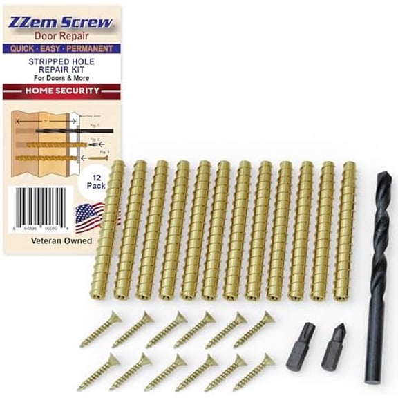 12-PK - #9x3 Steel Screws Permanent Door Hinge Repair Kit Easy Stripped Screw Hole Fix Reinforce Hinges, Strike Plates & Door Jamb Quickly Fix Stripped Hinge Screws - Made in USA$$Hardware