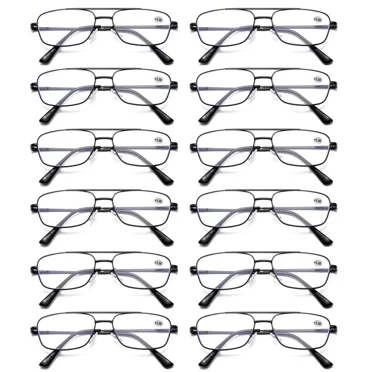 12 PK Mens Retro Aviator Reading Glasses Metal Frame Blue Light Blocking Readers