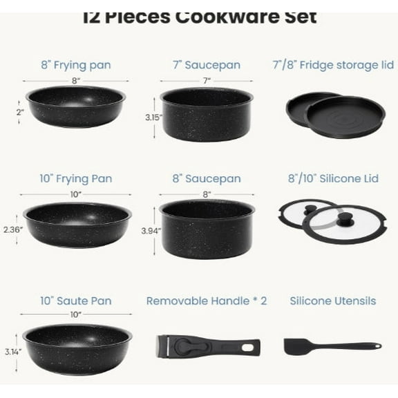 12 POTS And Pans Set, Non-stick Kitchen Cookware Set