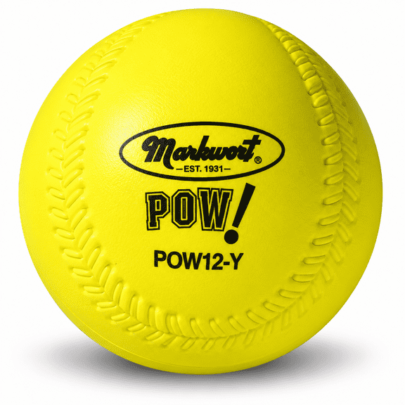 Markwort POW! 12" Foam Softball, Yellow, Lightweight 2.3 oz Training & Practice Ball, Pitching Machine Compatible Dozen