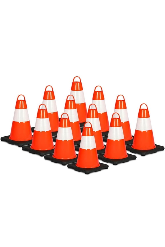 12" PVC Cone - 12 Pieces High Visibility Structurally Stable for Traffic, Parking, and Construction Safety (Orange)