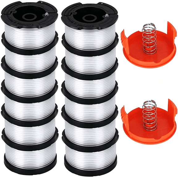 12 Pack 0.065 30ft Weed Wacker String Refill Automatic Feed String Trimmer Replacement Spool with 2 Caps Compatible with Black+Decker AF-100-3ZP