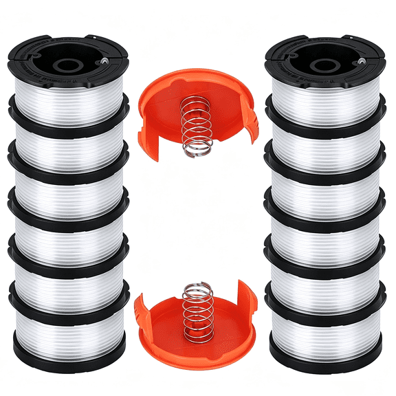 12 Pack 0.065 30ft Weed Wacker String Refill Automatic Feed String Trimmer Replacement Spool with 2 Caps Compatible with Black+Decker AF-100-3ZP