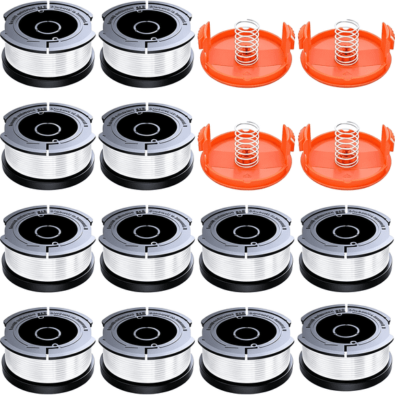 12 Pack 0.065" Weed Eater String Trimmer Line Spool 30ft Autofeed Weed Wacker Spool Compatible with Black+Decker (12 Spools,4 Spool Caps,4 Springs)