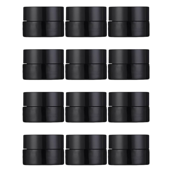 12 Pack 0.17 oz / 5 mL Glass Jars with Lids, Amber Cosmetic Cream Jar for Travel, Black Wide Mouth Jar for Lotions, Portable Glass Sample Containers for Oils Balance