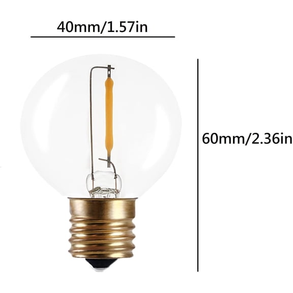 12 Pack 0.5W G14/G40 LED String Light Bulbs,E17 Screw Base G40 LED Edison Replacement Clear Glass Warm White 2700K Vintage LED Filament Bulb for Decorative String Light, AC120V