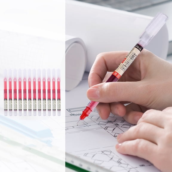 12 Pack 0.5mm Red Quick-Dry Rollerball Gel Pens, Extra Fine No Smear No Bleed Ink, Smooth Writing Pens for Journaling, Drawing, Sketching & Campus Notes, Art Supplies