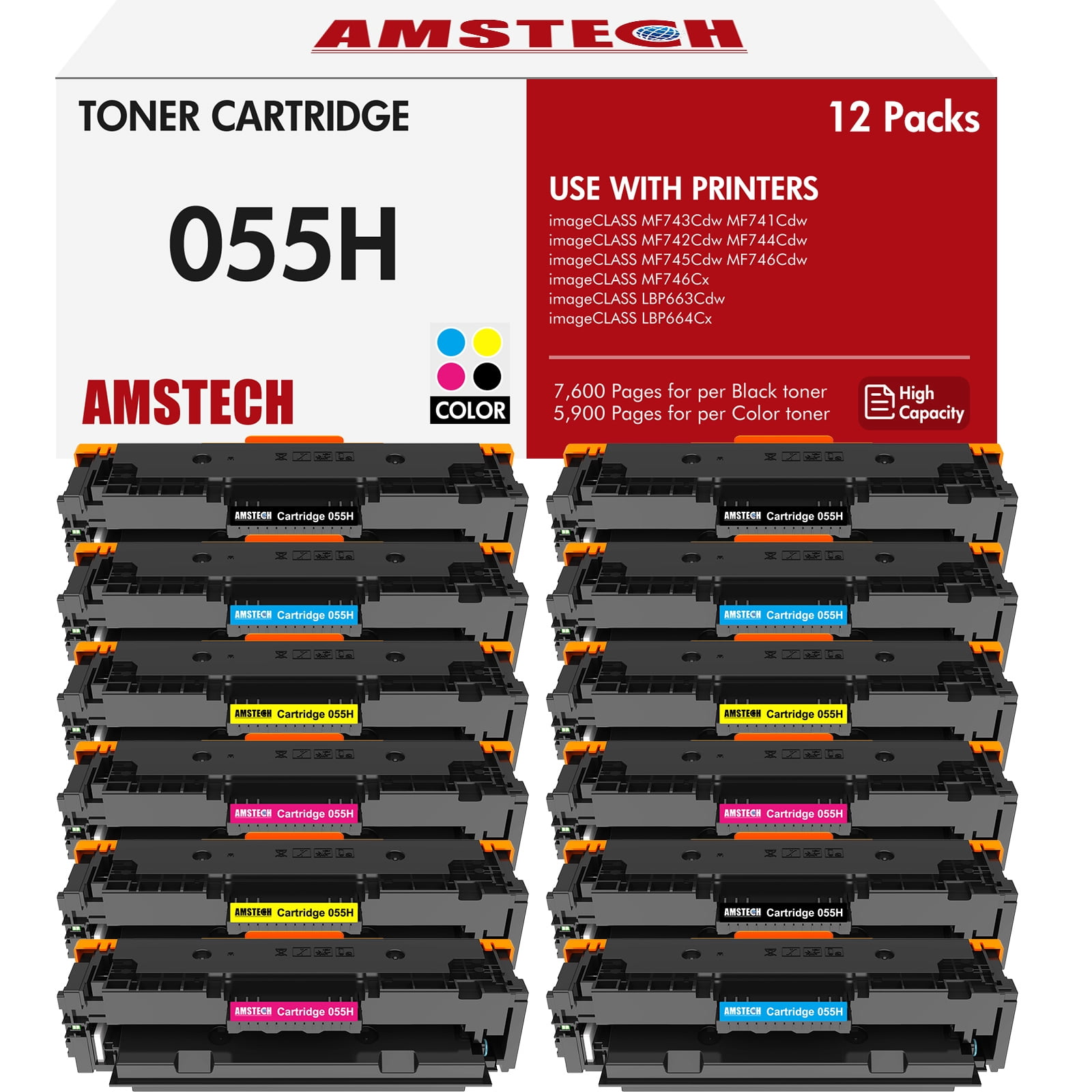 プリンター・複合機 Canon Cartridge 055H Black/Magenta/Cyan 12-Pack-055H-055-Toner-