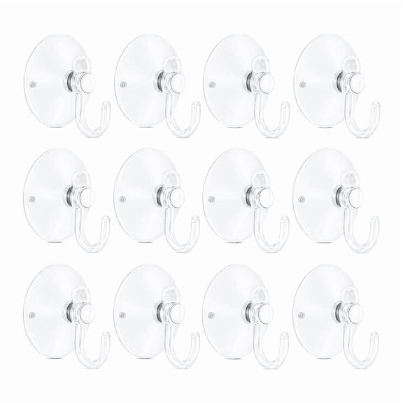 12 Pack 1.2 Inch Clear Suction Cup Hooks, 30mm Transparent PVC Utility Hooks for Glass, Window, Door, Bathroom & Kitchen Household Storage