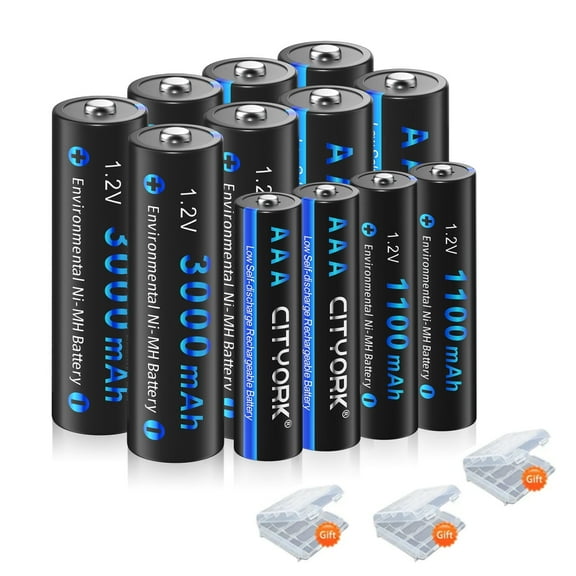 12 Pack 1.2V AA Batteries and AAA Rechargeable Batteries, 8 PCS AA 3000mAh and 4-Pack AAA 1100mAh 1.2V Ni-MH Low Self Discharge Rechargeable Batteries with Battery Case