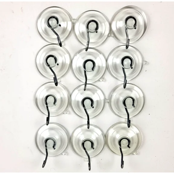 12 Pack 1-3/4 Inch 1.75" Plastic Suction Cups With Metal Hooks Hook Decoration